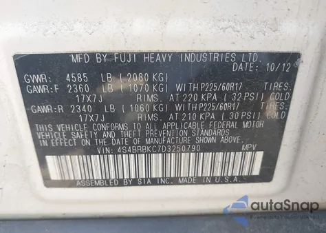 2013 Subaru Outback 2.5I Limited from USA, damaged, VIN 4S4BRBKC7D3250790